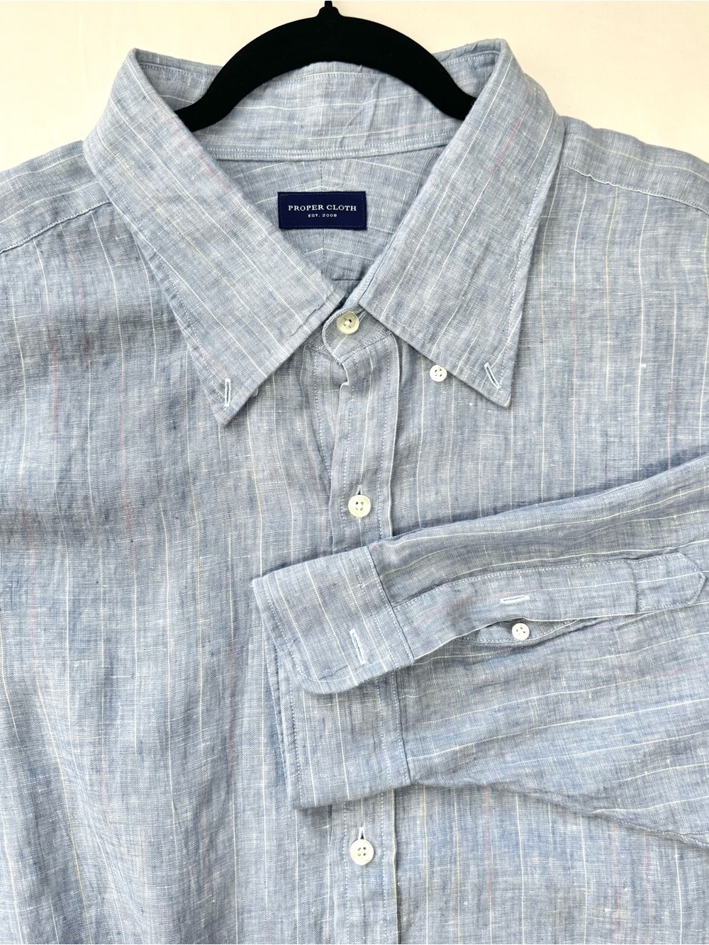 Proper Cloth Button Down Shirt Men’s XXL Blue Stripe 100% Linen Beach Casual